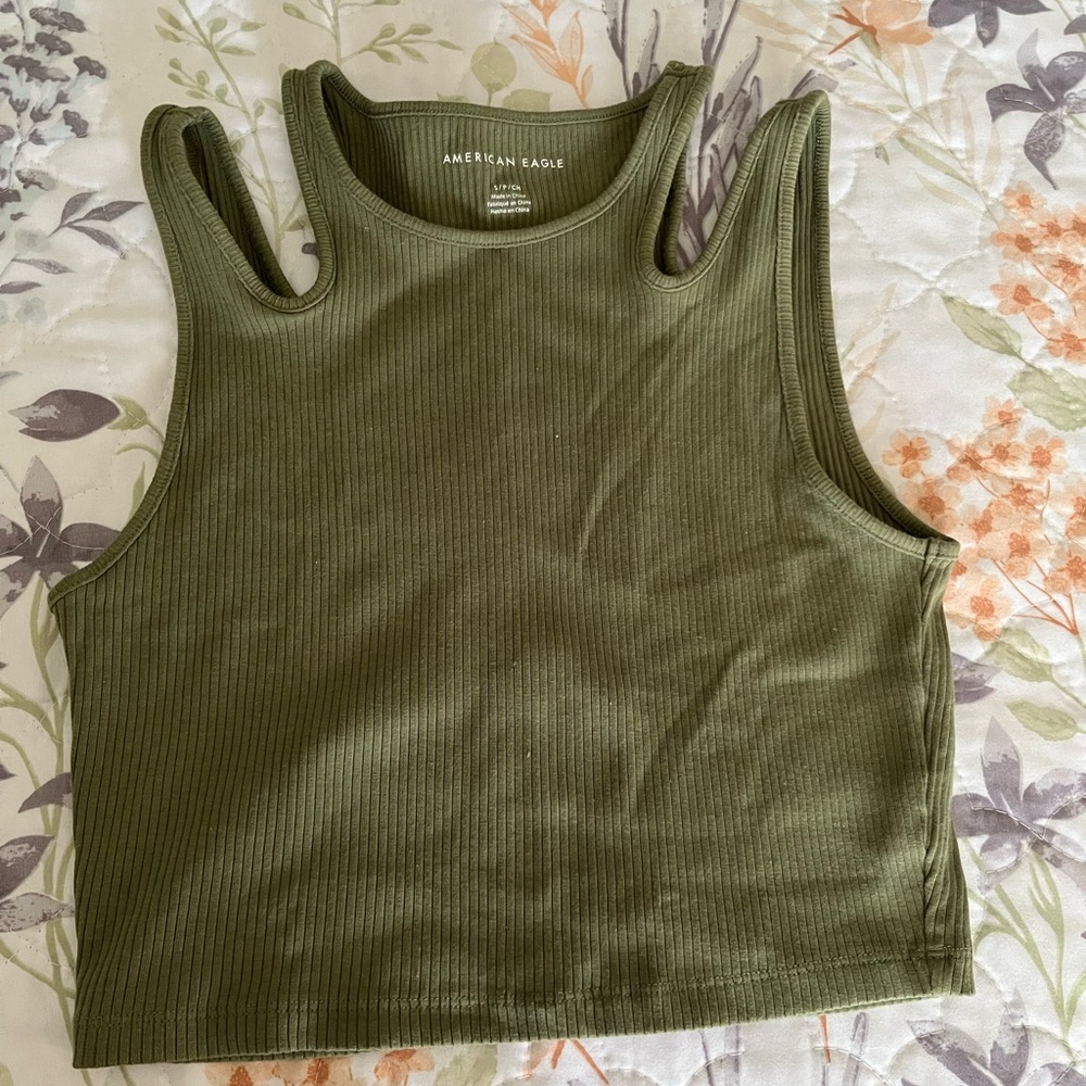 American Eagle Outfitters Sage Green Ribbed Tank Top